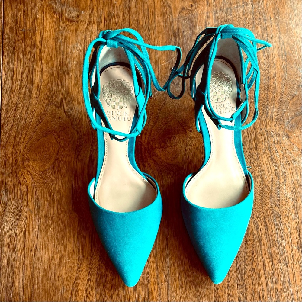 Vince Camuto Teal Lace-Up Pointed Toe Heels